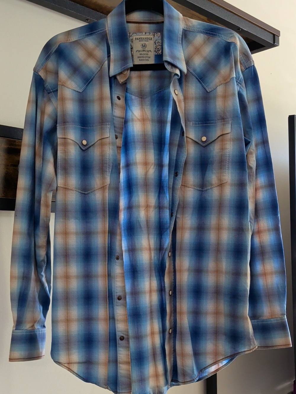 Panhandle Slim Blue and Tan Plaid Western Shirt Rough Stock